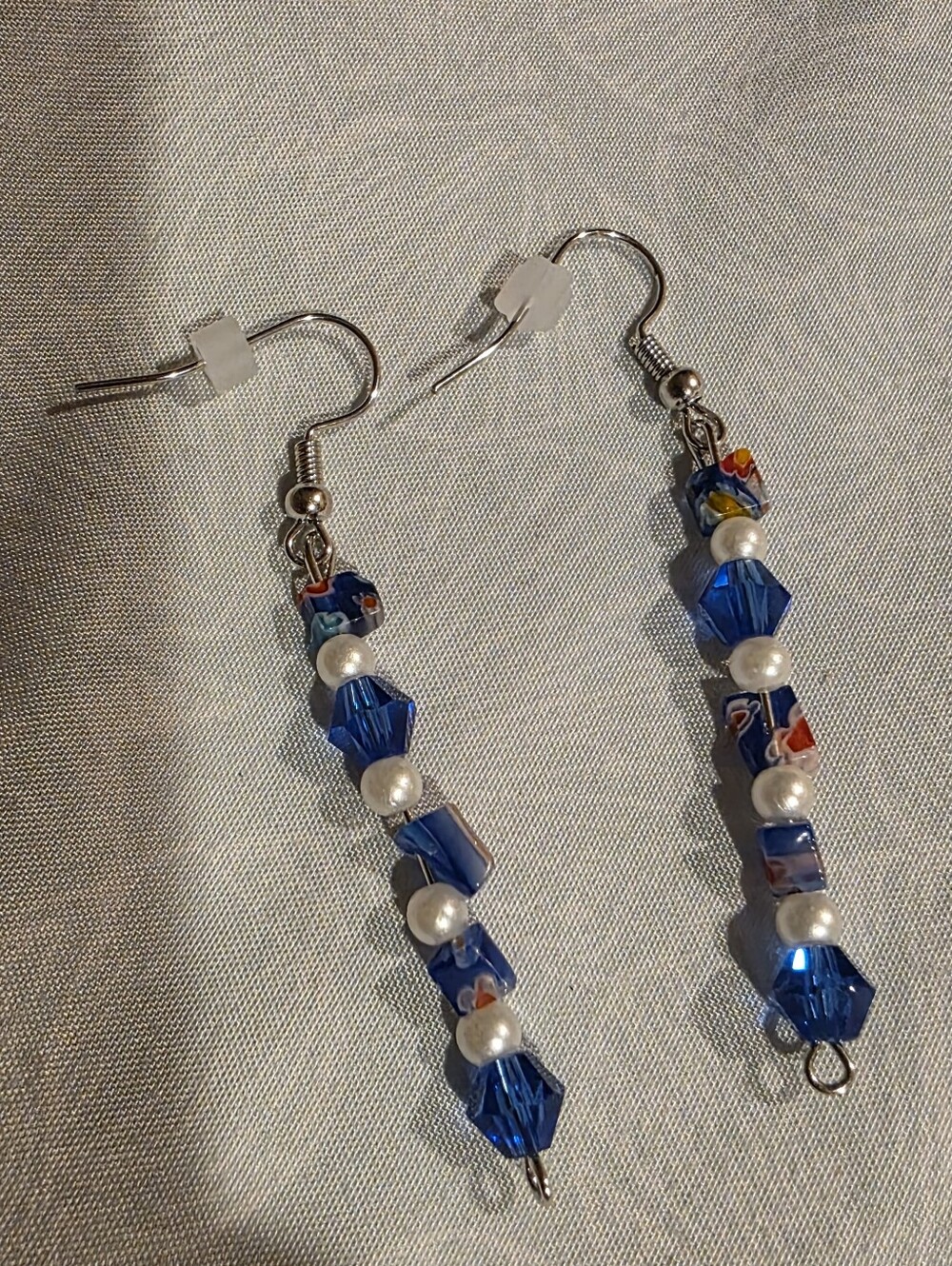 Milifori Style Earrings With Faux Pearls And Blue Crystals